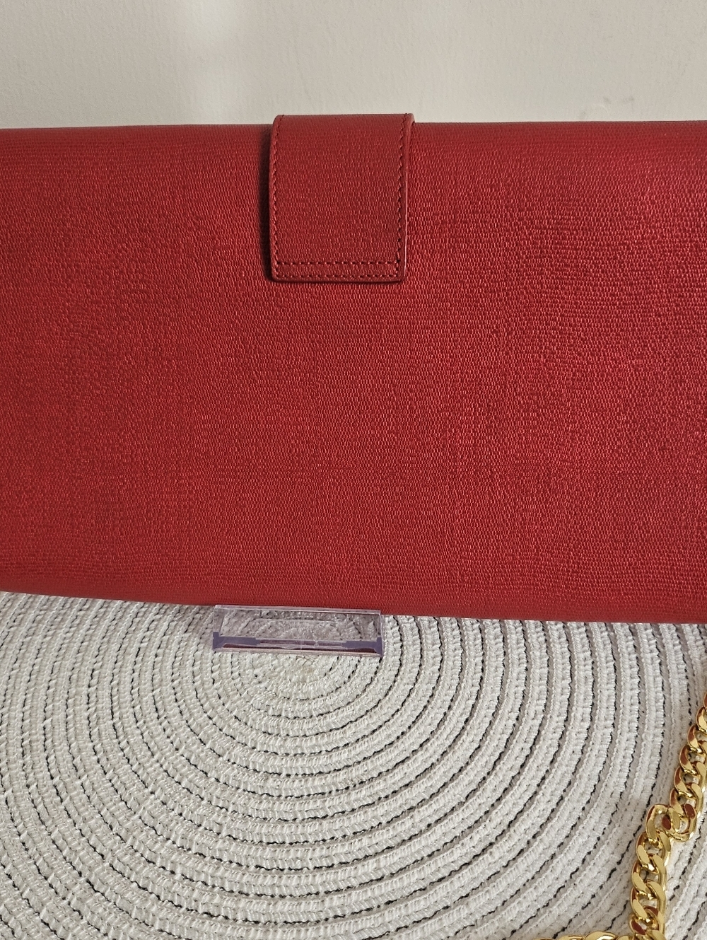 Saint Laurent Y Clutch in Red Pebbled Calfskin Leather with Gold Hardware - Picture 2 of 15